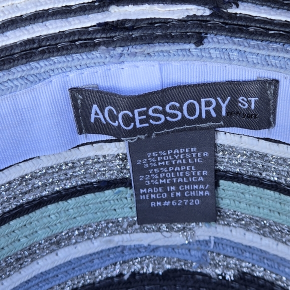 Accessory Street Aqua Mist Wide Brim Sun Hat Metallic Stripe Floppy Hat - Picture 8 of 12